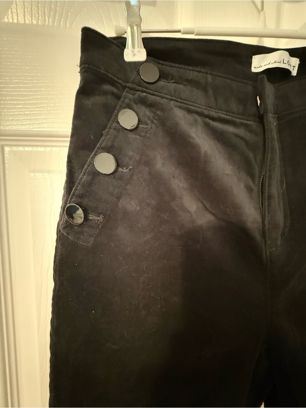 LOFT Black Velvet Sailor Button Skinny Pants Size 10 / 30 - Picture 3 of 9